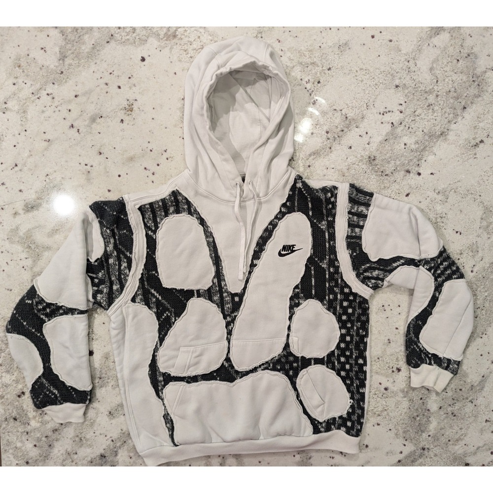 Nike Womens Med‎ Blk/White 3D Patchwork Knit Hoodie Rare Unique Kaleidoscope